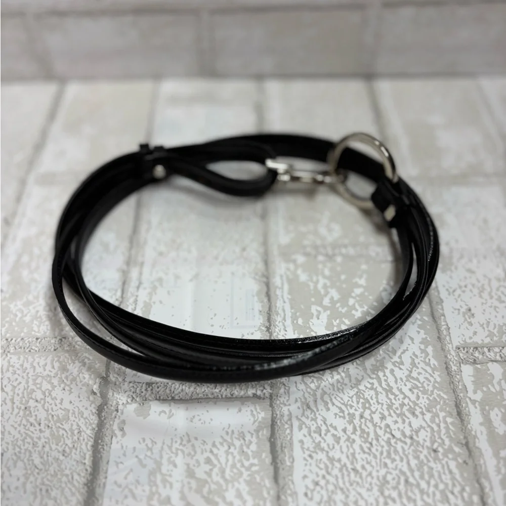 Black Leather Belt Womens vintage Y2K with Silver Buckle toggle bridle medium - Picture 4 of 7